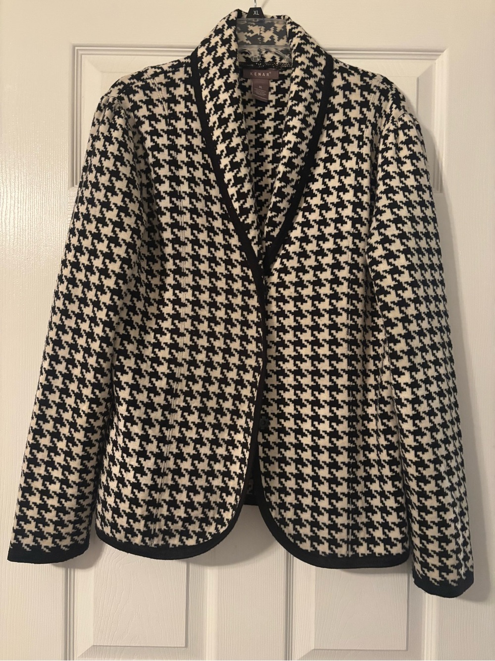 Kenar Black & White Houndstooth Shawl Collar Jacket